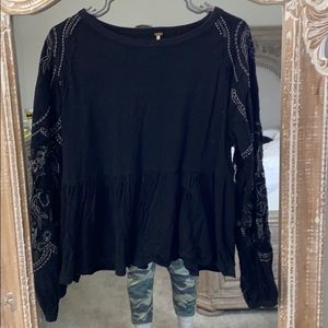 Free People embroidered sleeve top